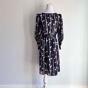 Vintage P.C.F. Petites Hal Ferman Black Floral Print Long Sleeves Sheer Dress